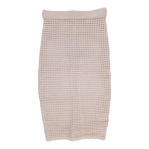 HERA COLLECTION Tan Crochet Waffle Pencil Skirt - Picture 1 of 7